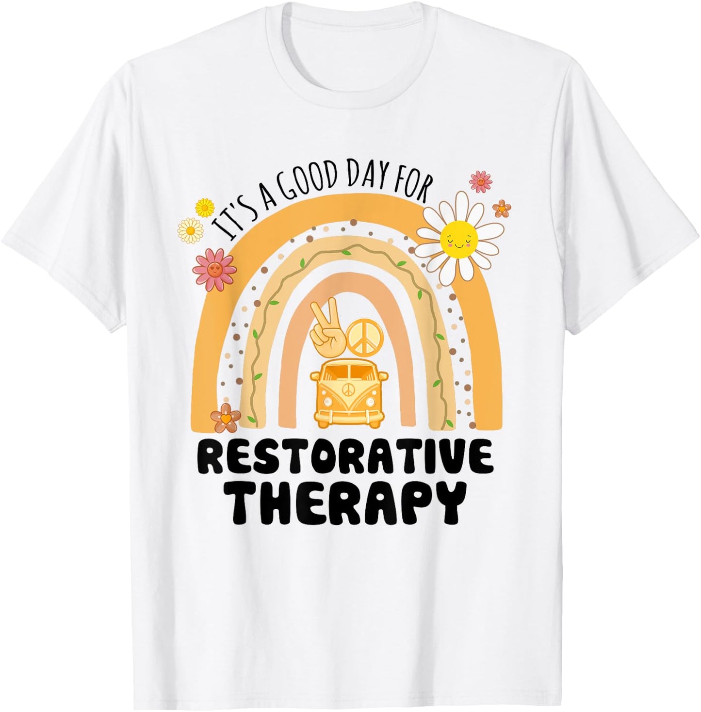Rainbow Groovy Peace Restorative Therapy Vintage T-Shirt - T-Shirt | White