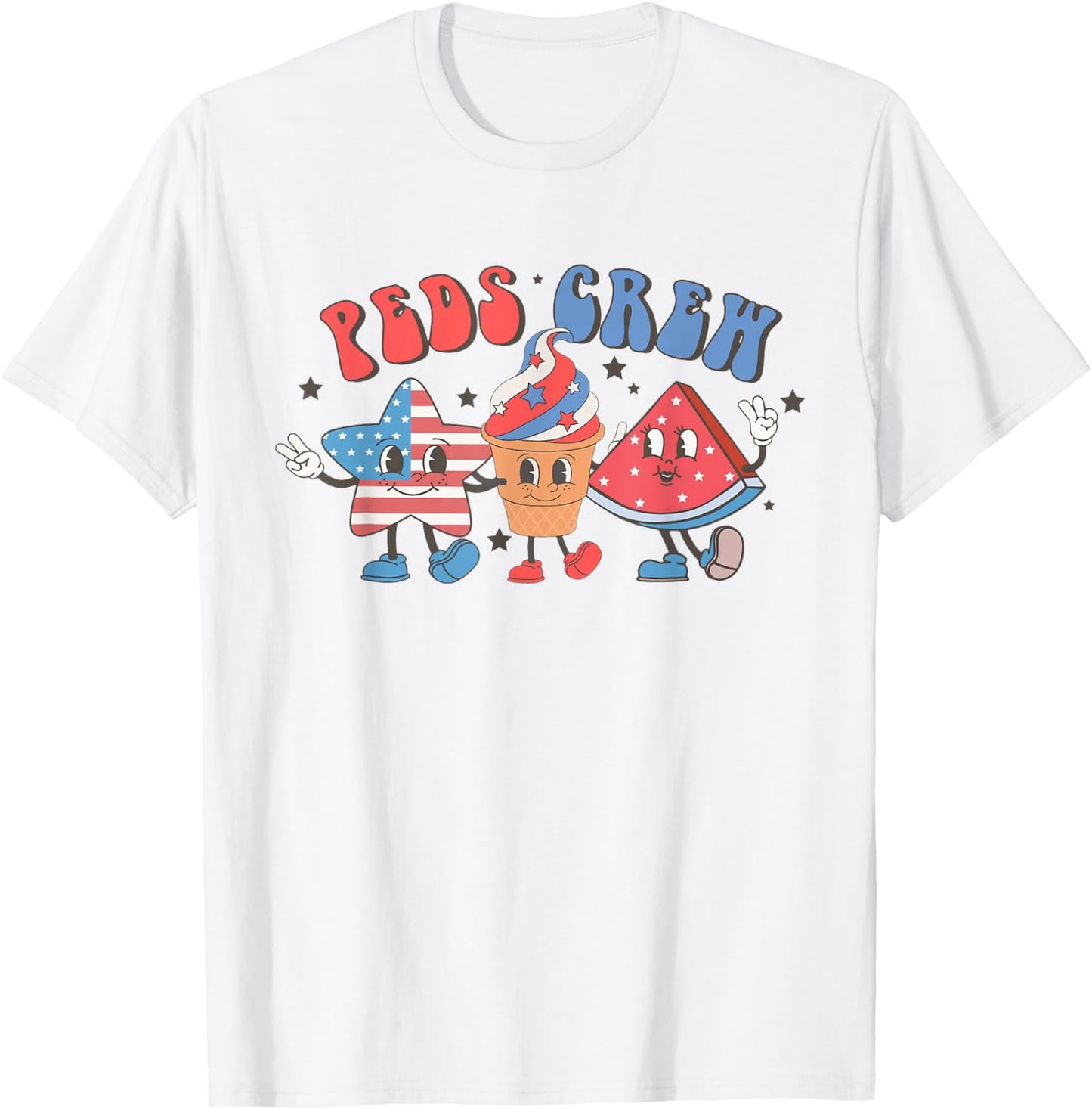Retro Peds Crew Pediatric Nurse 4th Of July Independence Day T-Shirt - T-Shirt | White