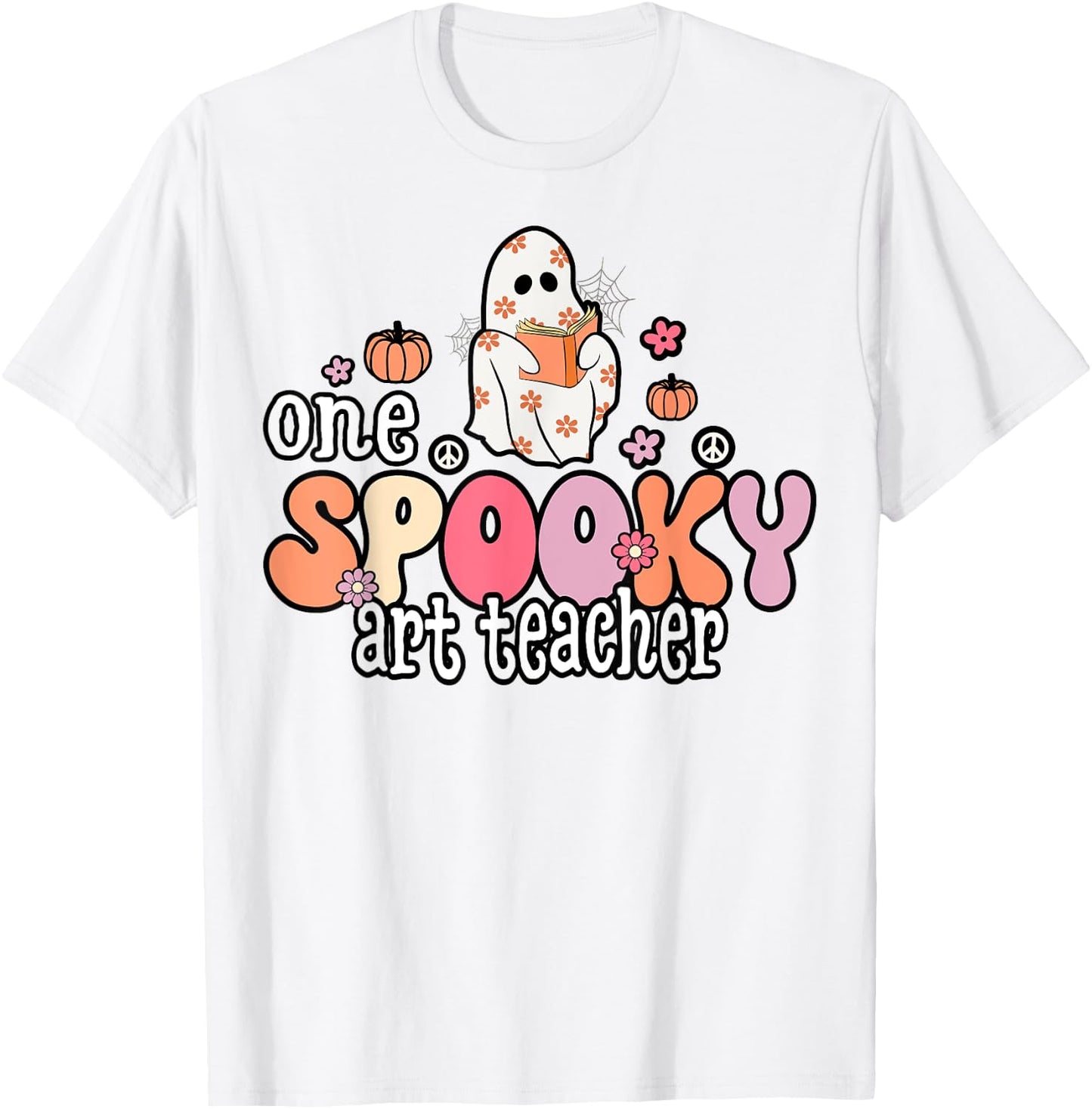 One Spooky Art Teacher Halloween Ghost Costume Retro Teacher Men Women T-Shirt - T-Shirt | White