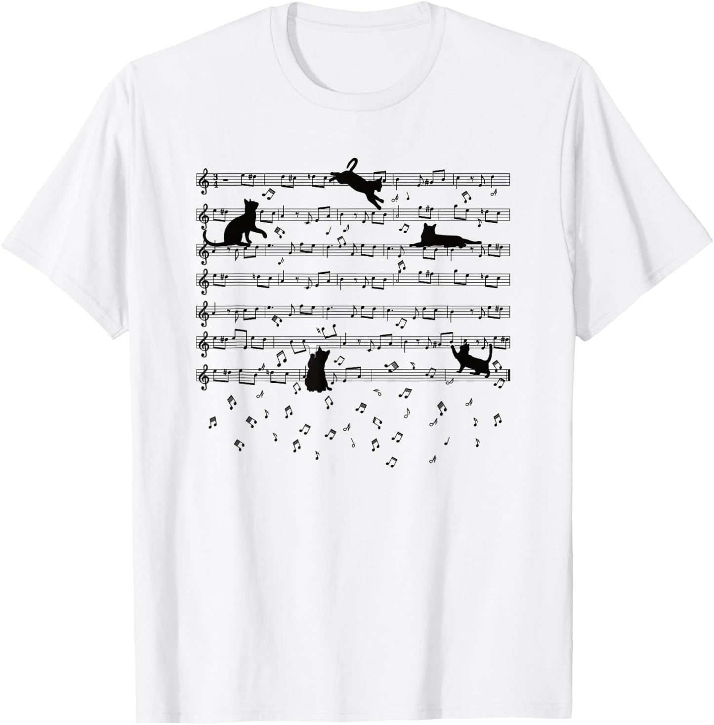 Cute Kitty Playing Music Note Clef Musician Music Cat Lover Small T-Shirt - T-Shirt | White