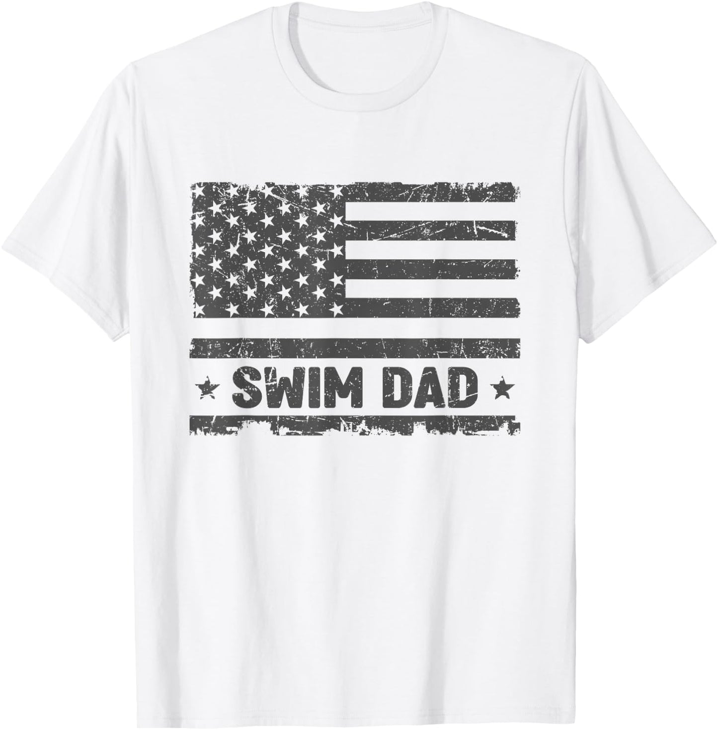 Vintage Swim Dad America US Flag Patriot Funny Gift T-Shirt - T-Shirt | White