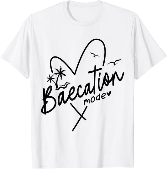 Baecation Mode His and Her Couples Matching Vacation Beach T-Shirt - T-Shirt | White