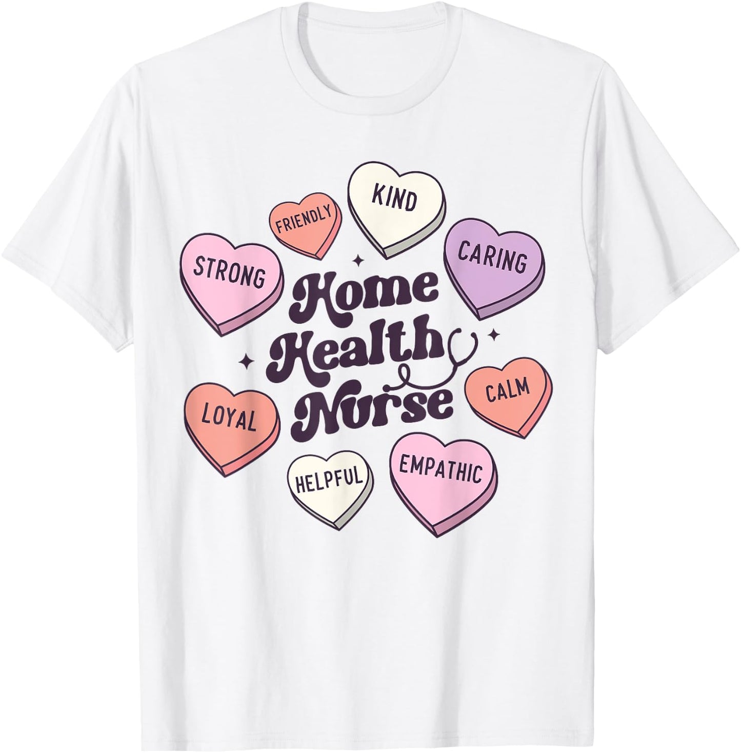 Home Health Nurse Groovy Medical Valentines Day Retro Hearts T-Shirt - T-Shirt | White