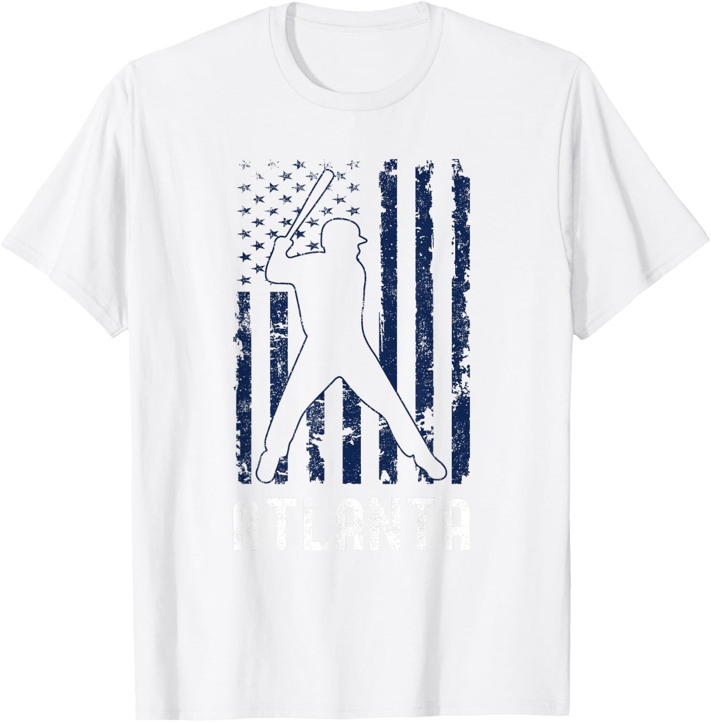 Atlanta American Flag Baseball Weathered T-Shirt - T-Shirt | White