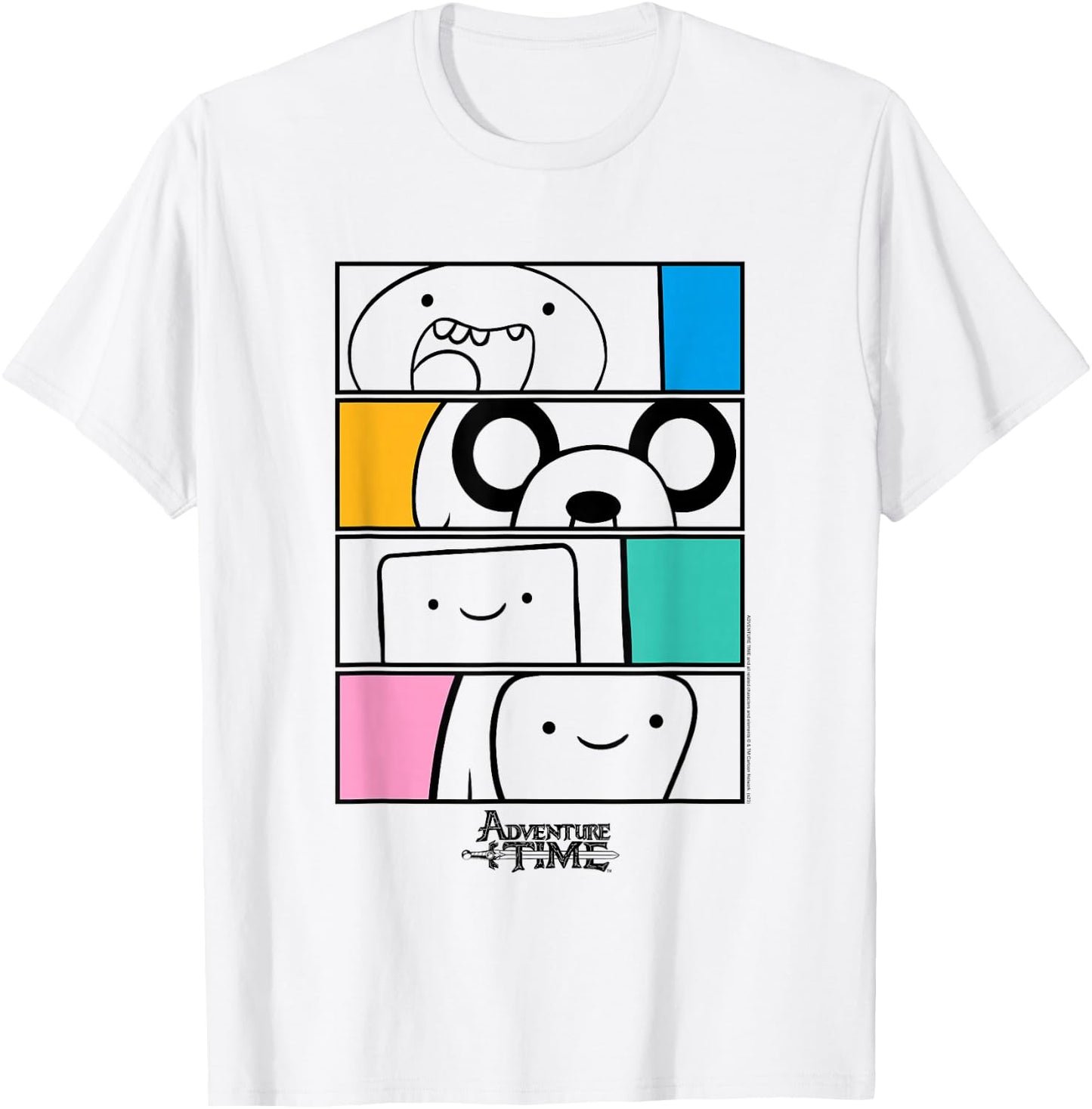 Adventure Time Finn, Jake. BMO, Bubblegum Stacked Cartoon T-Shirt - T-Shirt | White