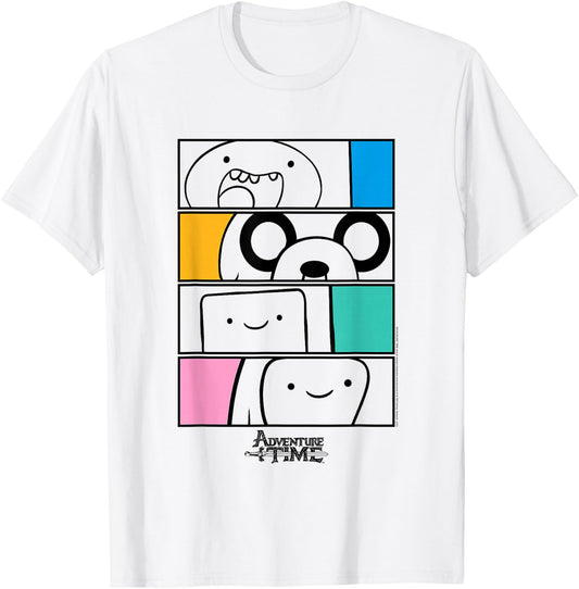 Adventure Time Finn, Jake. BMO, Bubblegum Stacked Cartoon T-Shirt - T-Shirt | White