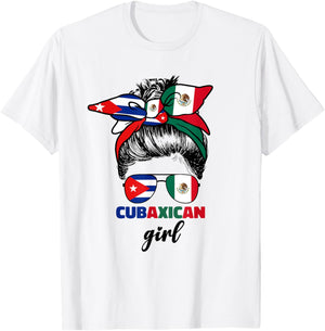 Half Mexican And Half Cuban Mexico Cuba Flag Girl T-Shirt - T-Shirt | White