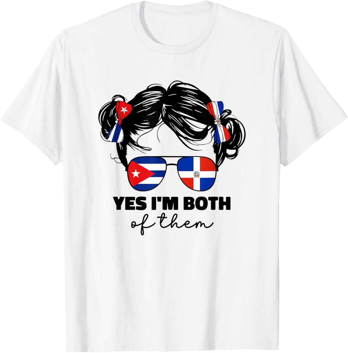 Half Dominican Republic And Cuban Cuba Flag Kids Girl Mix T-Shirt - T-Shirt | White