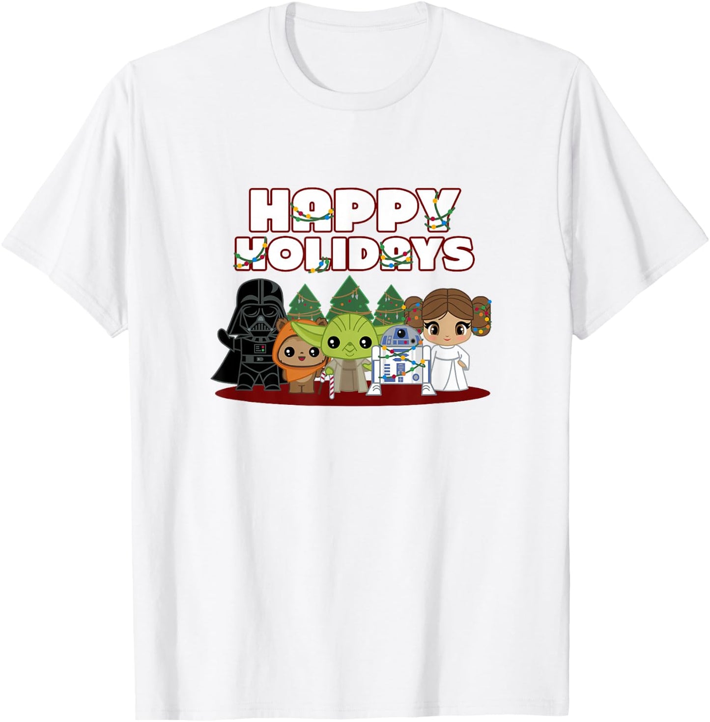 Star Wars Christmas Main Characters Happy Holidays Chibi T-Shirt - T-Shirt | White
