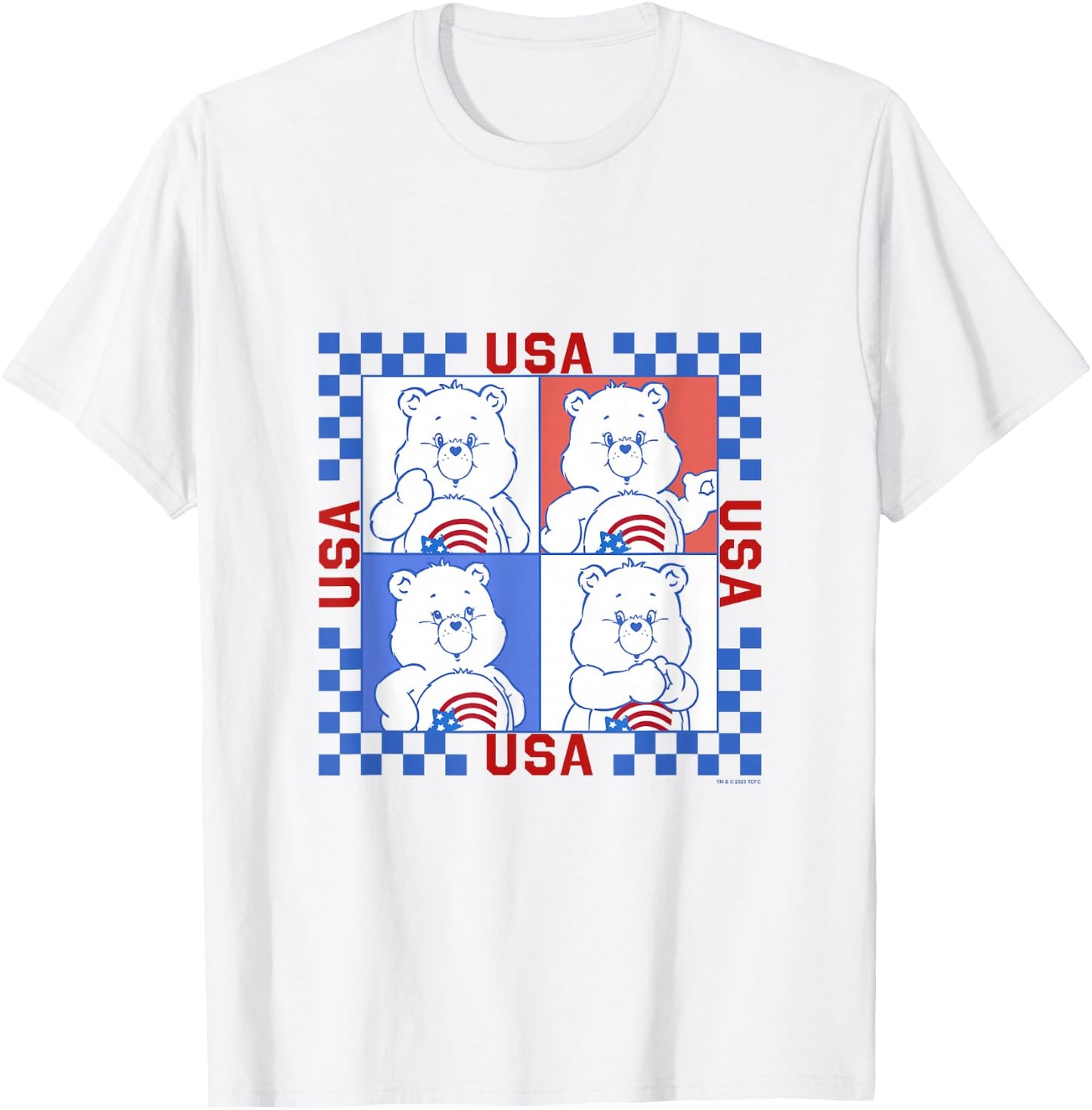 Care Bears 4th Of July USA Vintage Checkerboard Box Up T-Shirt - T-Shirt | White