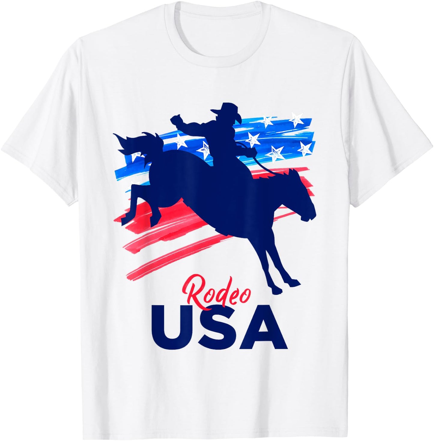 Rodeo Support the Team Rodeo Cowboy Rider Horse USA Flag T-Shirt - T-Shirt | White