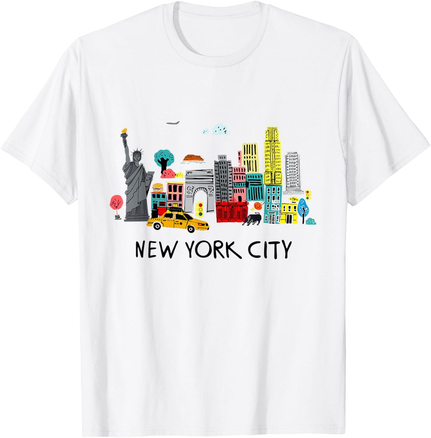 Cool New York City Sketch Drawing Art Illustration Graphic T-Shirt - T-Shirt | White