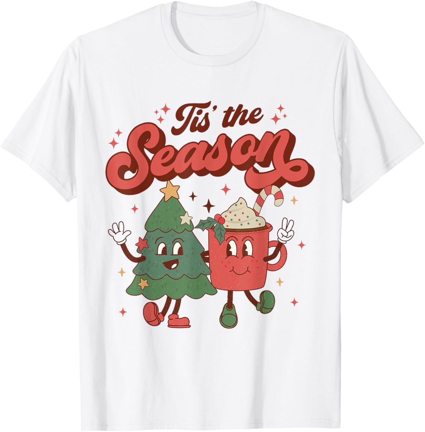 Tis The Season Retro Christmas 70s 80s Vintage Groovy Cute T-Shirt - T-Shirt | White