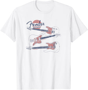 Fender Vintage Guitar Line Drawing T-Shirt - T-Shirt | White