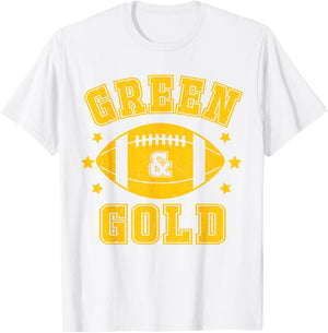 On Gameday Football We Wear Green And Gold School Spirit T-Shirt - T-Shirt | White