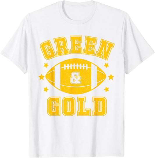 On Gameday Football We Wear Green And Gold School Spirit T-Shirt - T-Shirt | White