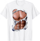 Fake Muscles Ripped Torn Chest Six Pack Abs Fitness Model T-Shirt - T-Shirt | White