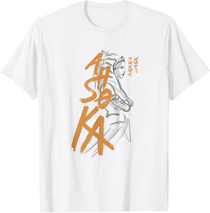 Star Wars: Ahsoka Outline Paint Brush Strokes Portrait T-Shirt - T-Shirt | White