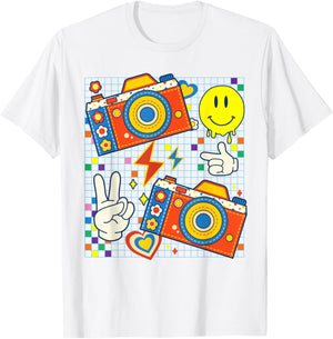 Kidcore Aesthetic Camera Fabric Patches Decora Kei T-Shirt - T-Shirt | White