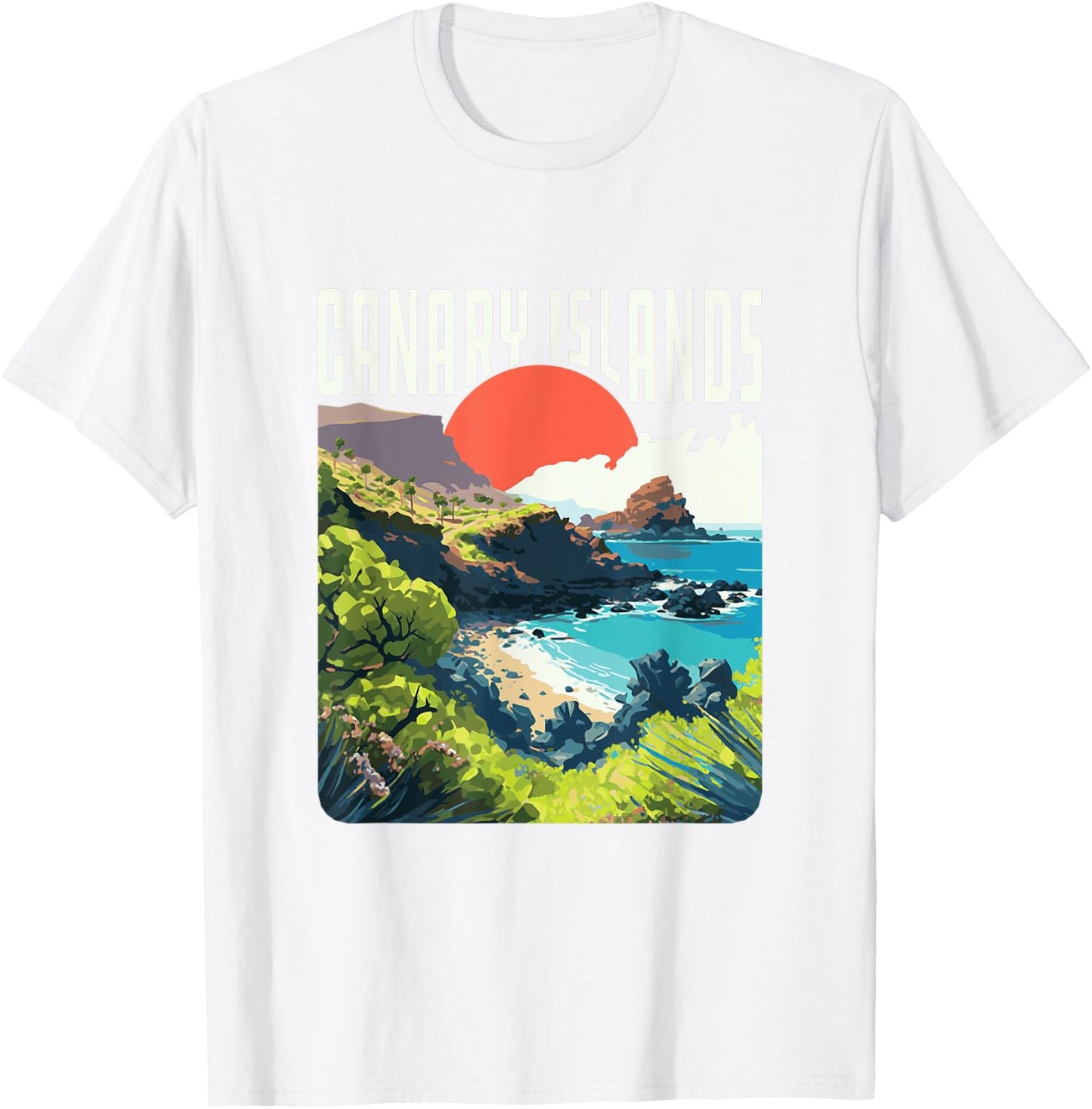 Canary Islands Vintage WPA Style Coastline Souvenir T-Shirt - T-Shirt | White