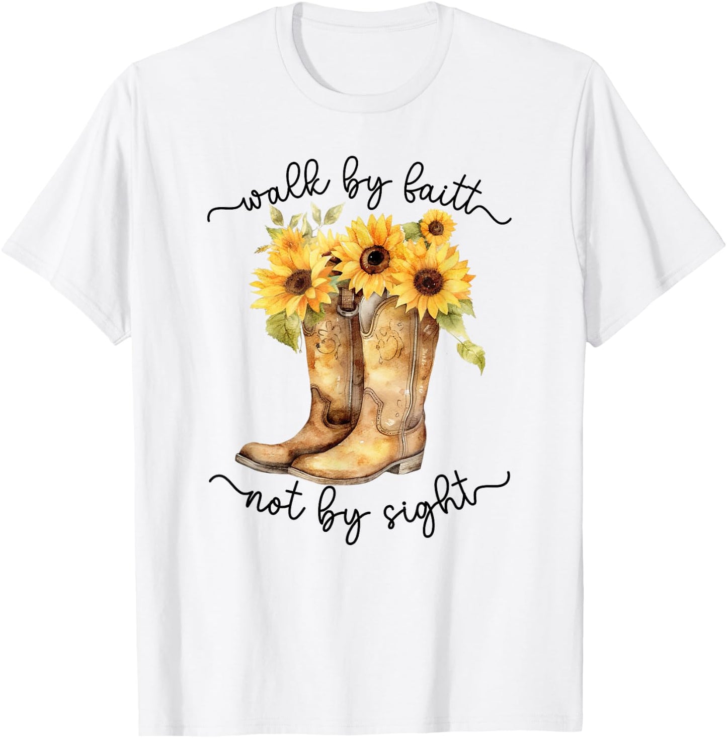 Christian Cowgirl Western Cowboy Sunflower Boots T-Shirt - T-Shirt | White