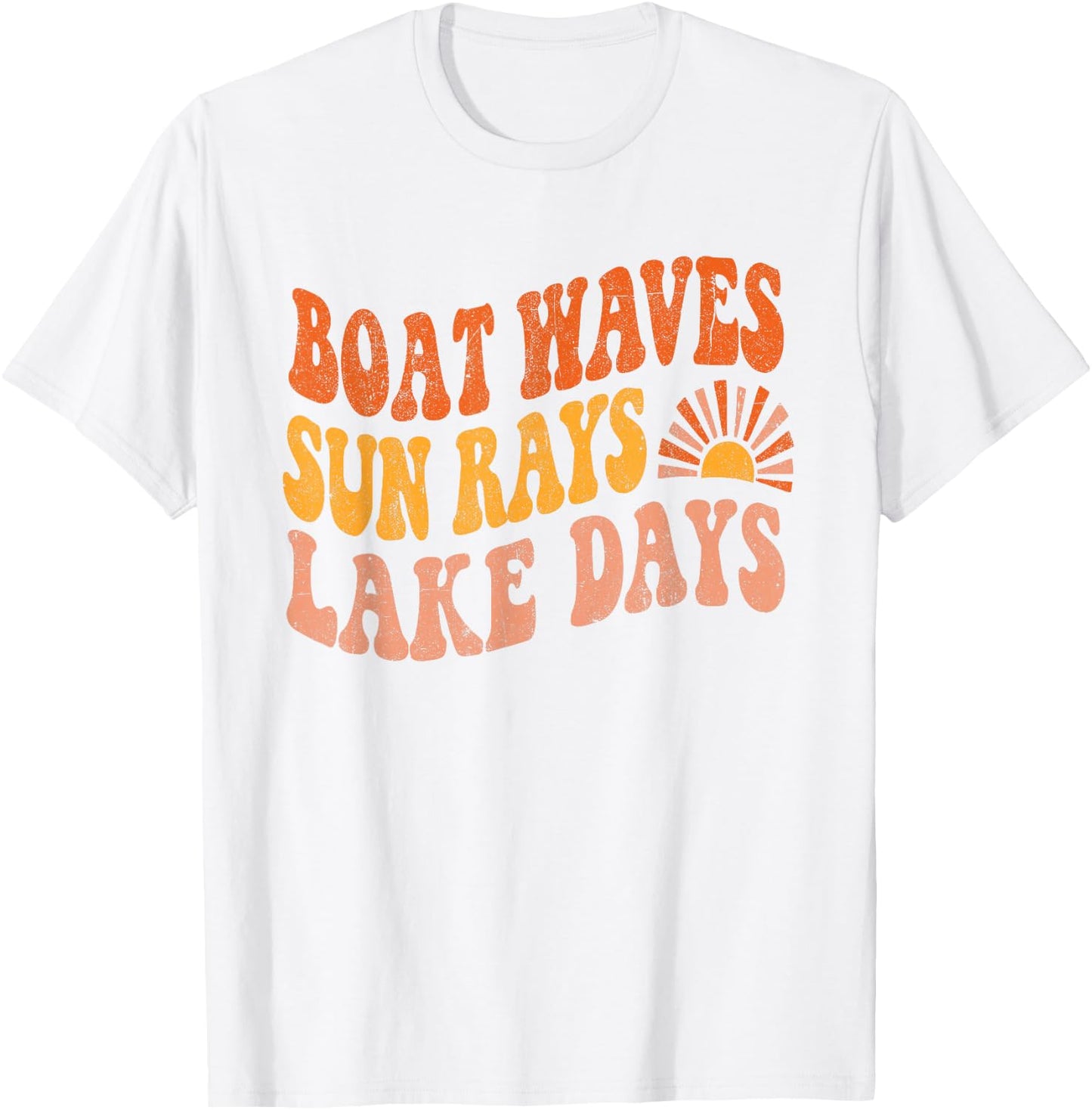 Boat Waves Sun Rays Lake Days Cute Retro 70s Summer Vacation T-Shirt - T-Shirt | White