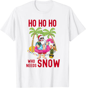 Christmas Palm Tree Santa Surfing Summer Beach Vacation T-Shirt - T-Shirt | White