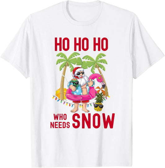Christmas Palm Tree Santa Surfing Summer Beach Vacation T-Shirt - T-Shirt | White