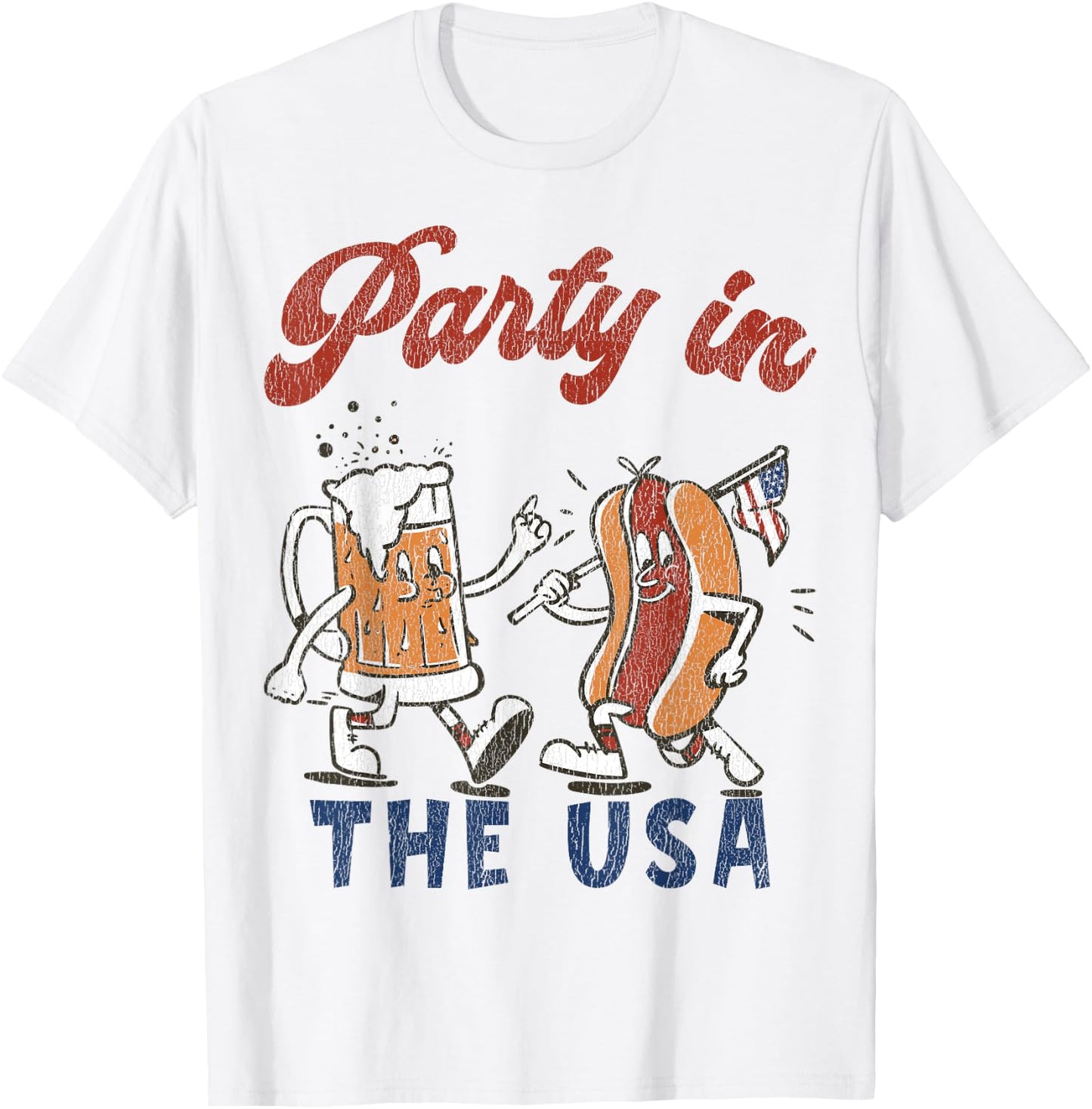 Retro Party In The USA Beer Hot Dog Lover Funny 4th Of July Men T-Shirt - T-Shirt | White