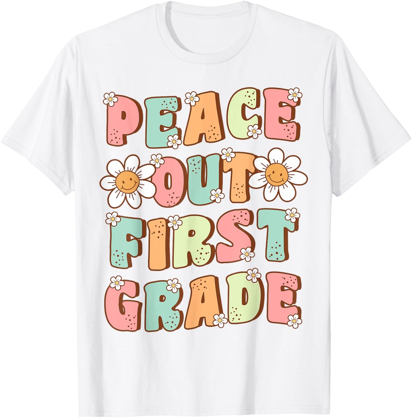 Peace Out First Grade Cute Groovy Last Day of 1st Grade T-Shirt - T-Shirt | White
