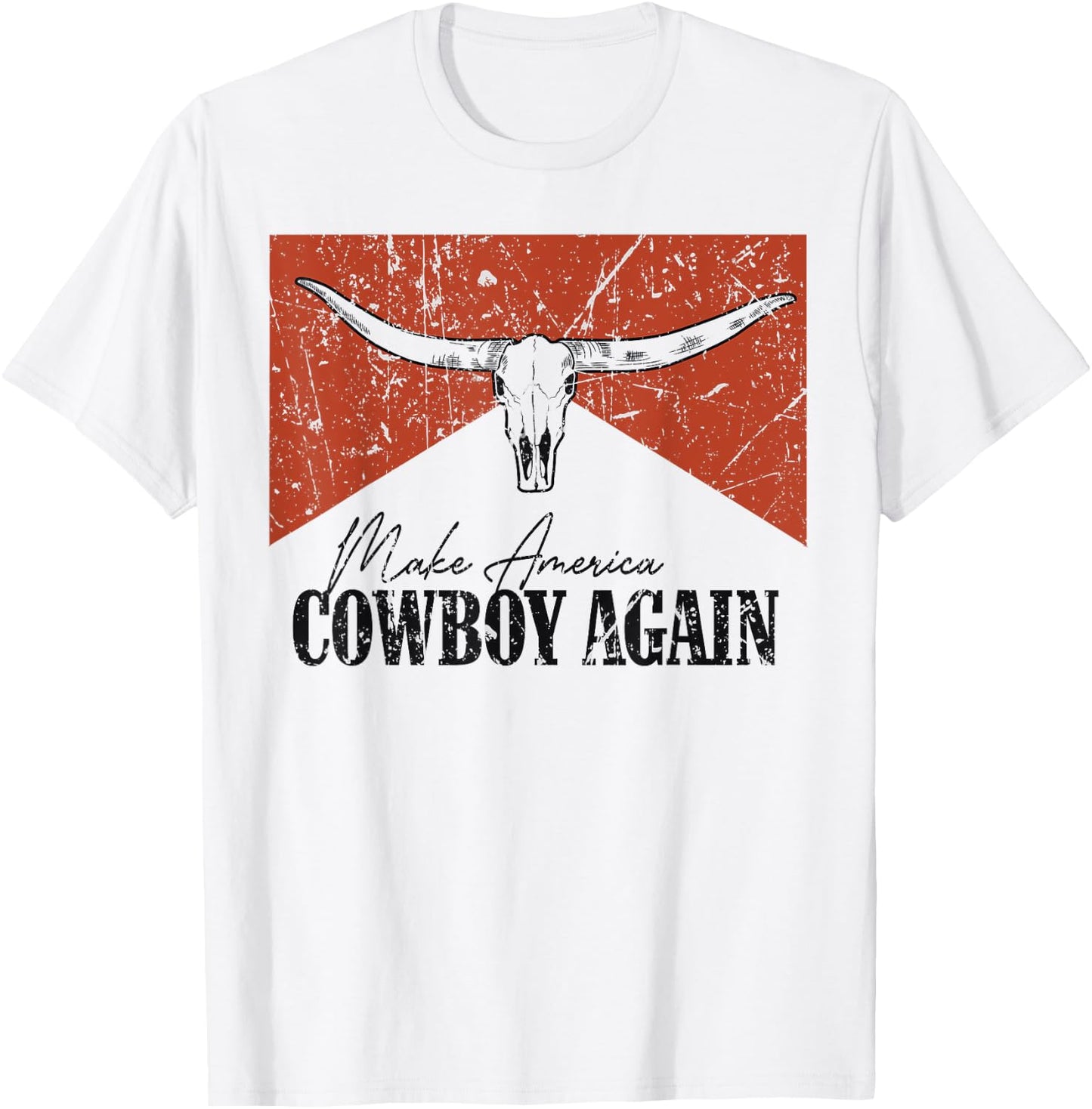 Vintage Bull Skull Makes America A Cowboy Again Country T-Shirt - T-Shirt | White