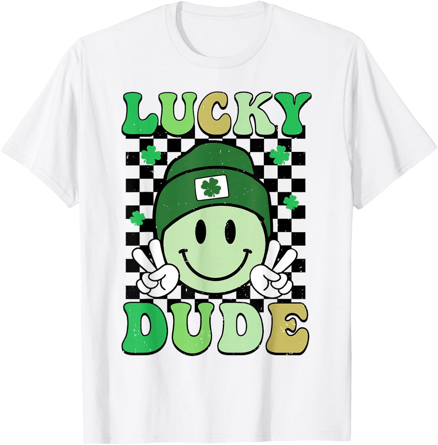 Groovy Lucky Dude Shamrock Smile Boys Kids St. Patrick's Day T-Shirt - T-Shirt | White
