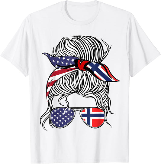 American Norwegian Patriot Flag Women Girl Norway Grown T-Shirt - T-Shirt | White