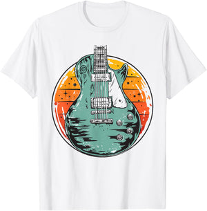 Electric Guitar Retro Sunset Vintage Music Band Guitarist T-Shirt - T-Shirt | White