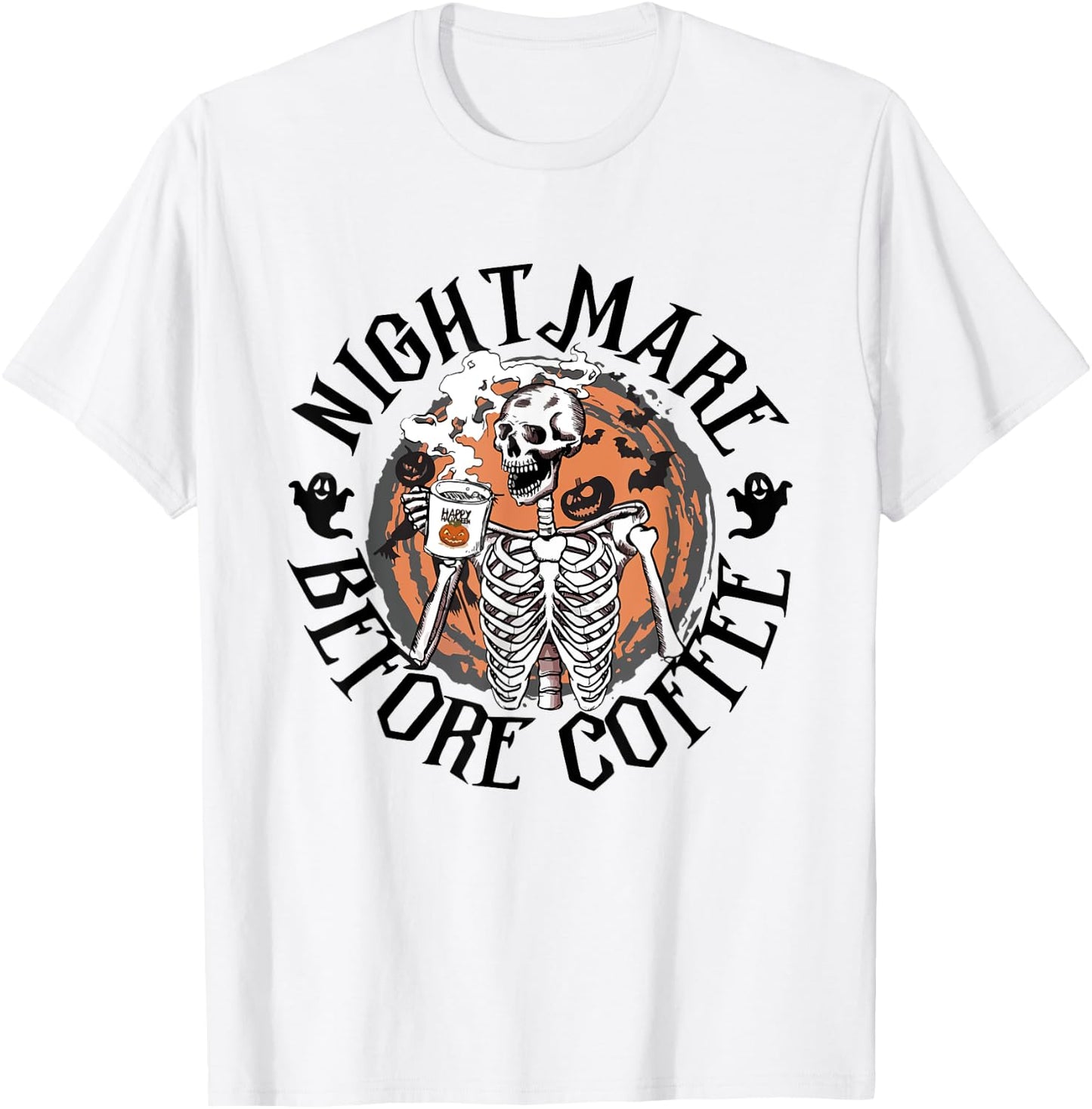 Nightmare Before Coffee Skeleton Drinking Caffeine T-Shirt - T-Shirt | White
