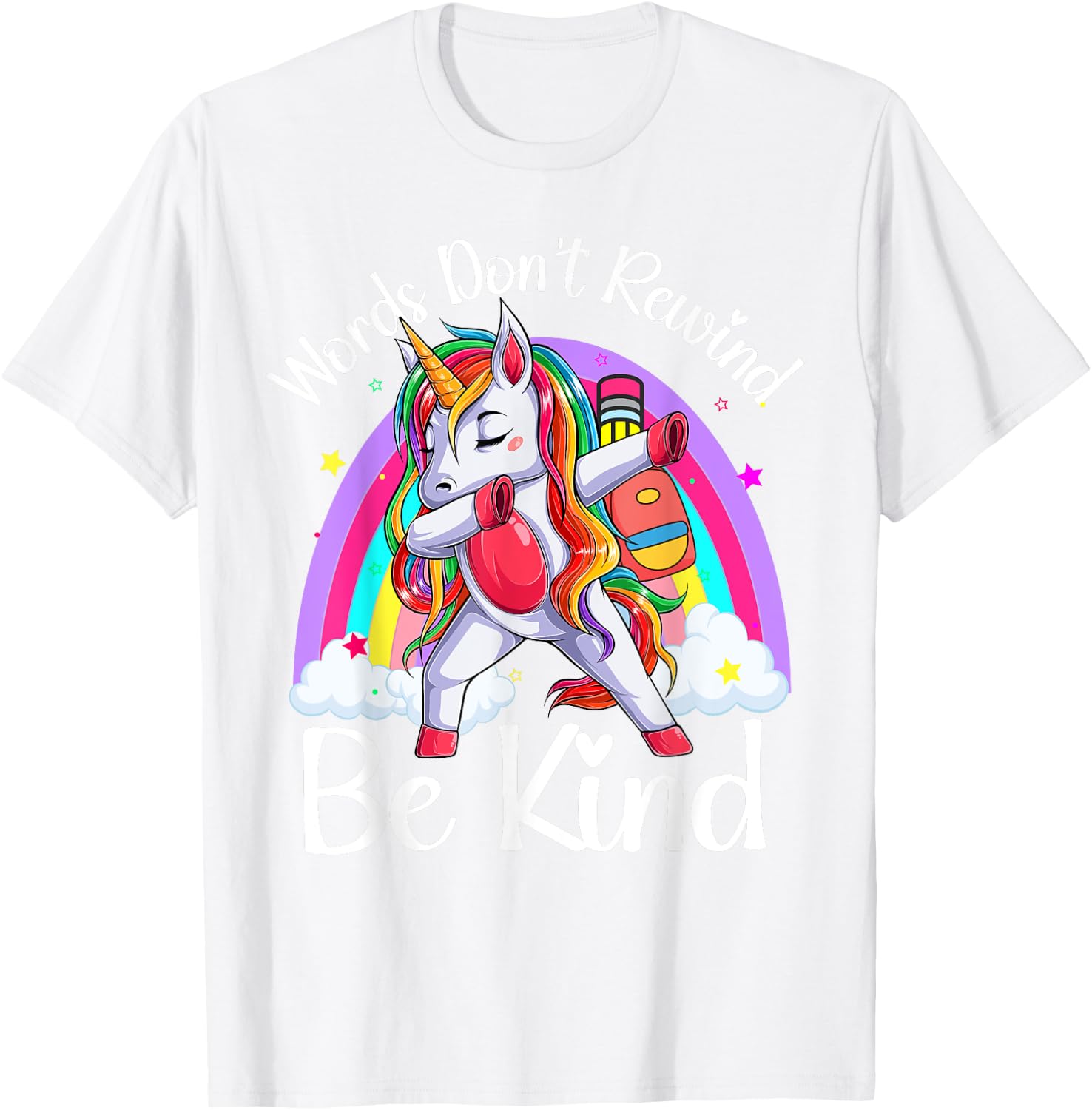 Unity Day Orange Unicorn Rainbow Be Kind Words Don't Rewind T-Shirt - T-Shirt | White