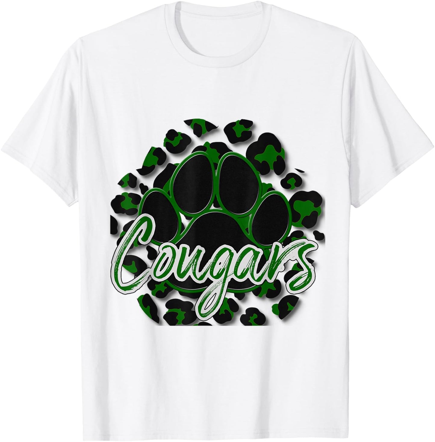 Cougar Green Black Cheetah School Sports Fan Team Spirit T-Shirt - T-Shirt | White