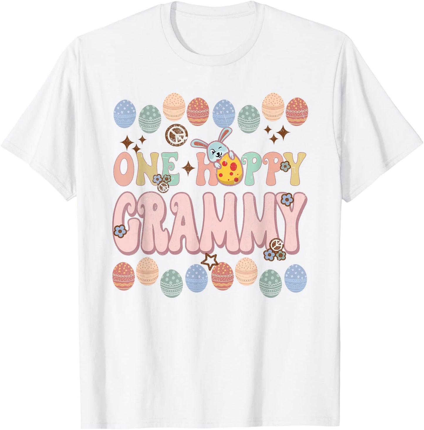 Happy Easter One Hoppy Grammy Funny Groovy Retro Vintage T-Shirt - T-Shirt | White