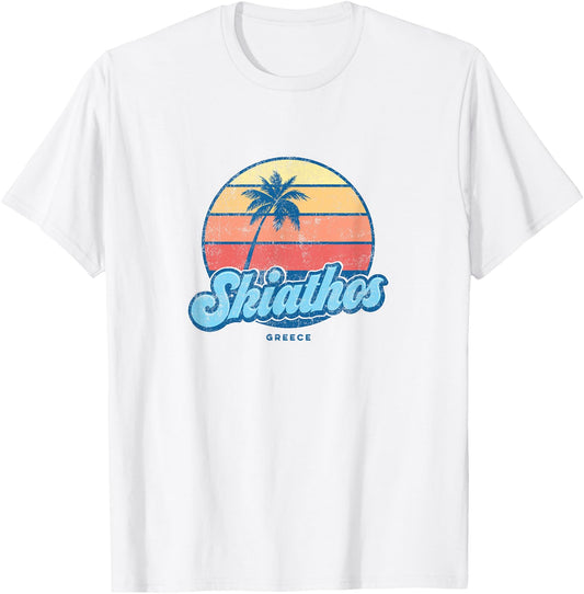 Vintage Skiathos Greece Classic 70s Retro Surfer T-Shirt - T-Shirt | White
