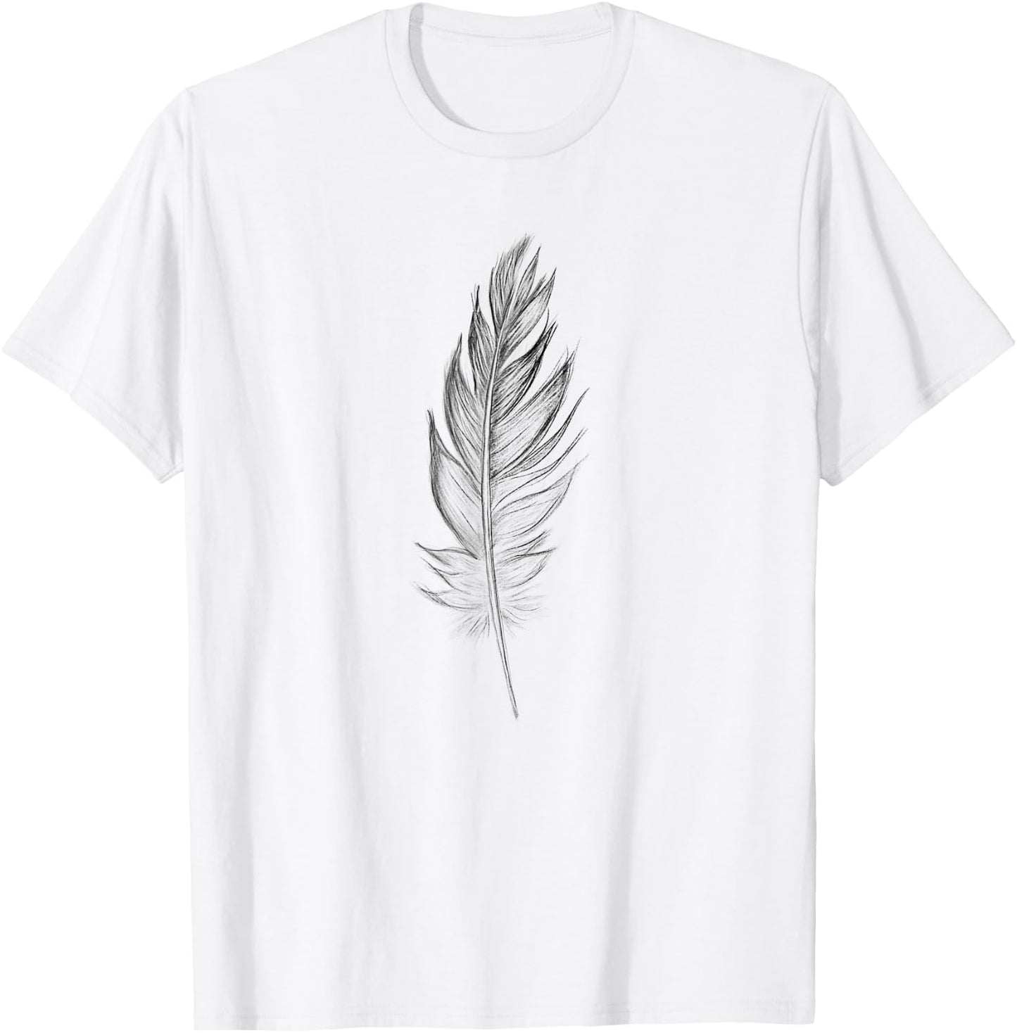 Large Beautiful Black and White Hand Drawn Feather T-Shirt - T-Shirt | White