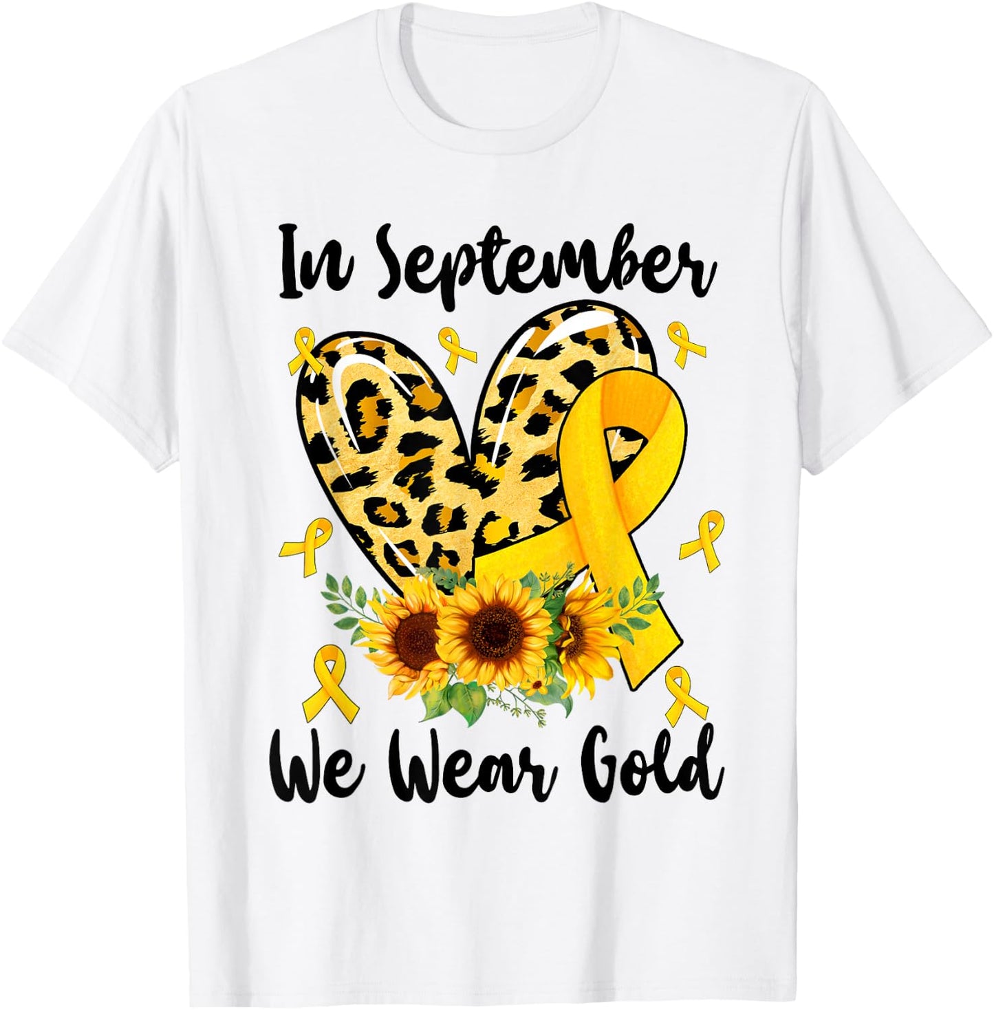 In September We Wear Gold Childhood Cancer Awareness Yellow T-Shirt - T-Shirt | White