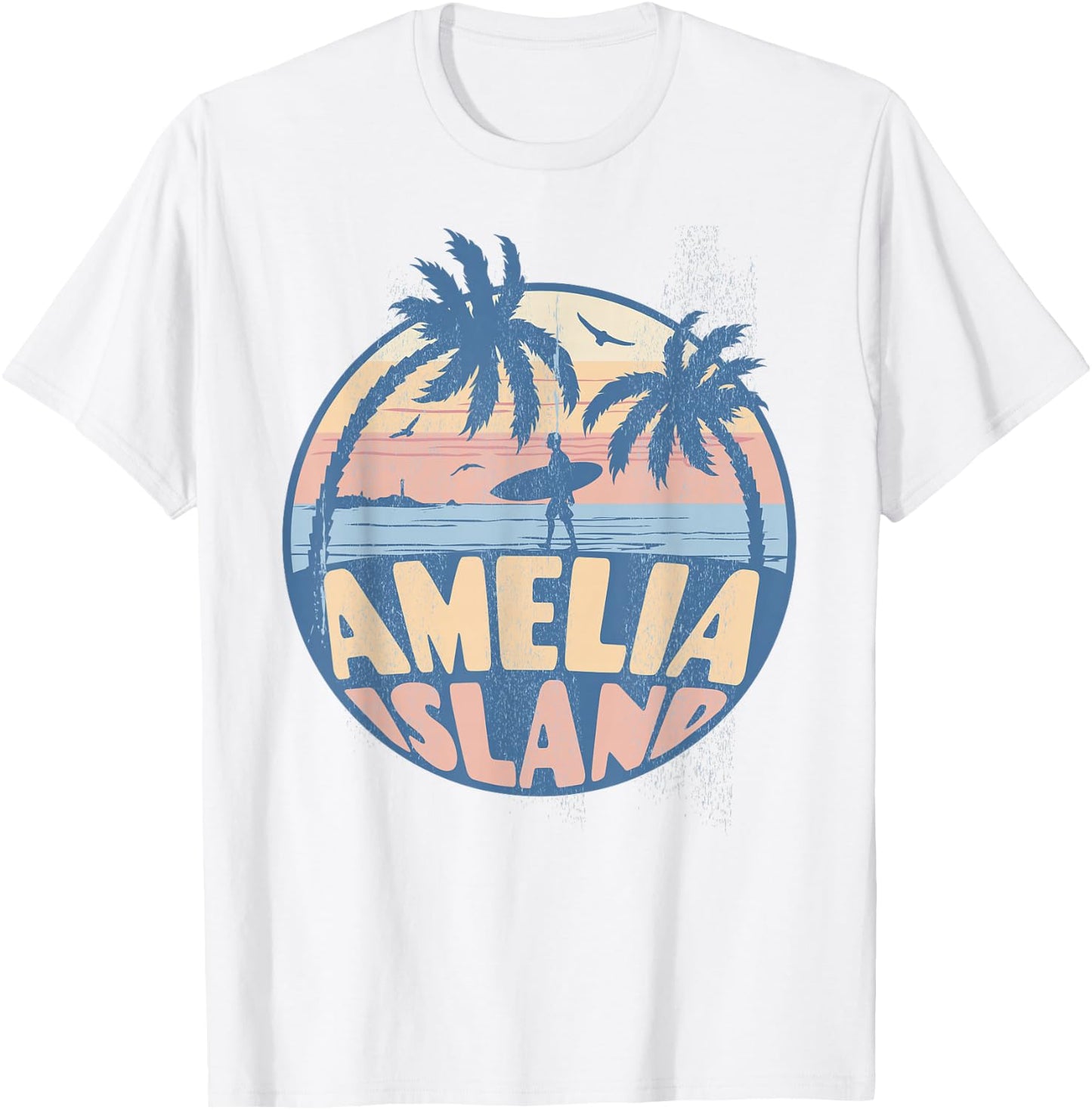 Amelia Island Florida Beach Surf Summer Vacation Vintage T-Shirt - T-Shirt | White