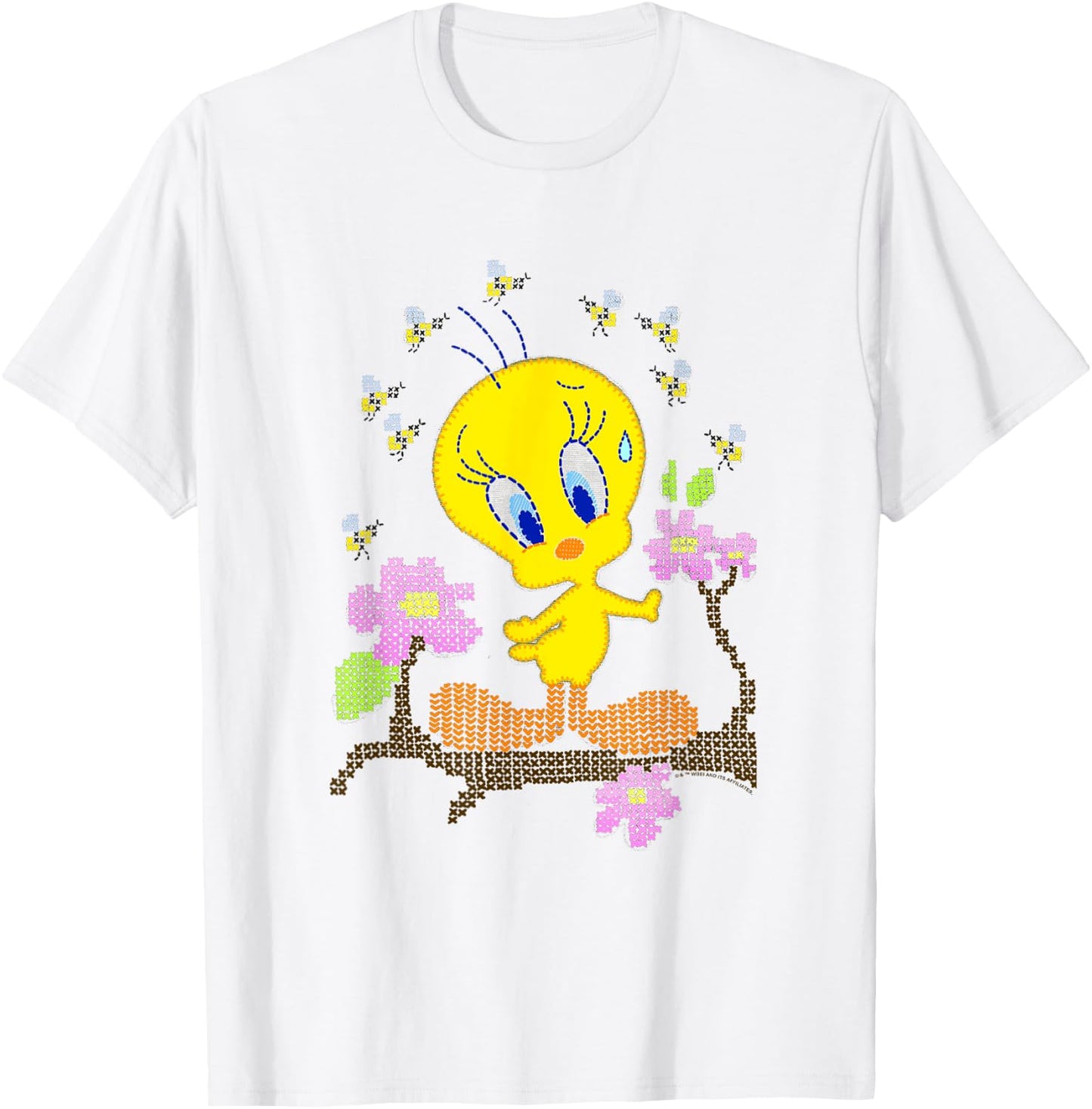 WB100 Looney Tunes Tweety Bird Easter Floral Stitch T-Shirt - T-Shirt | White