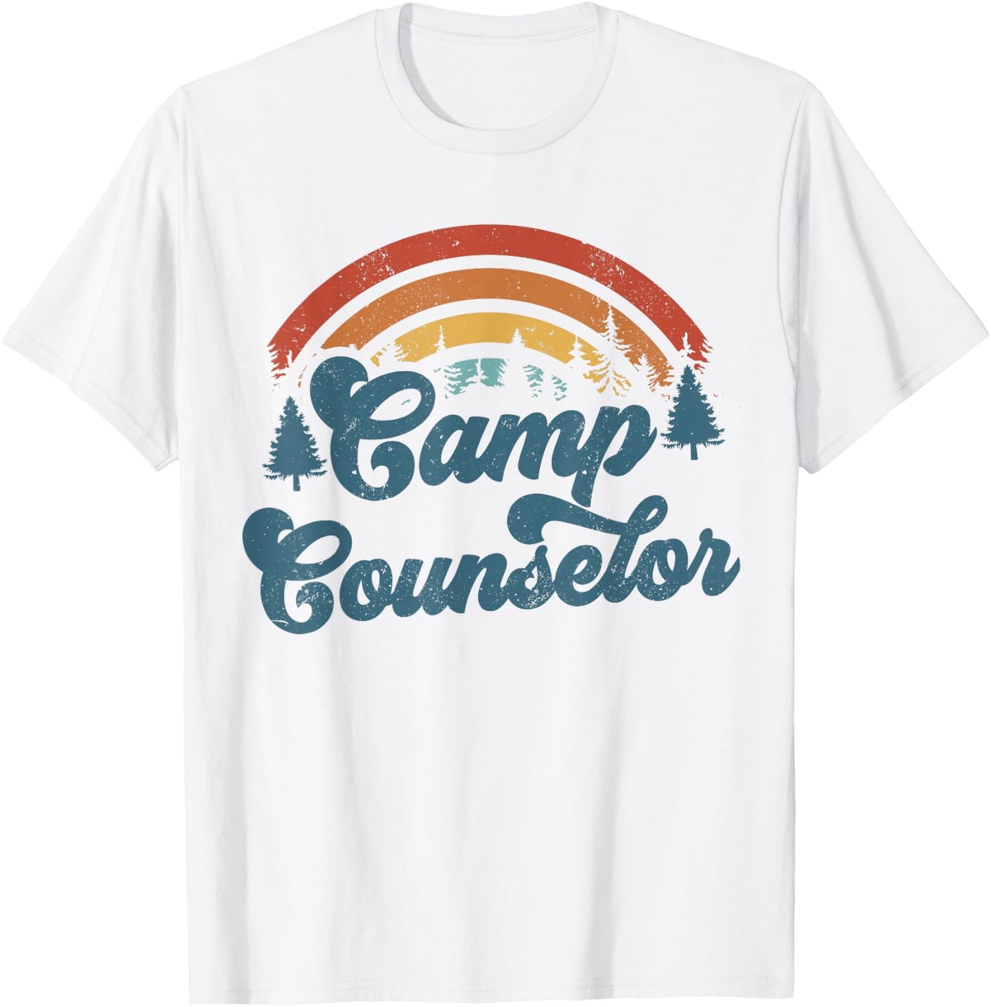 Summer Camp Counselor Staff Groovy Rainbow Camp Counselor T-Shirt - T-Shirt | White