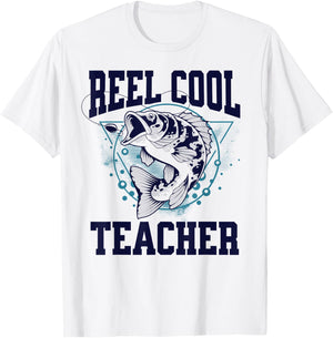 Funny Fishing Reel Cool Teacher Outdoors T-Shirt - T-Shirt | White