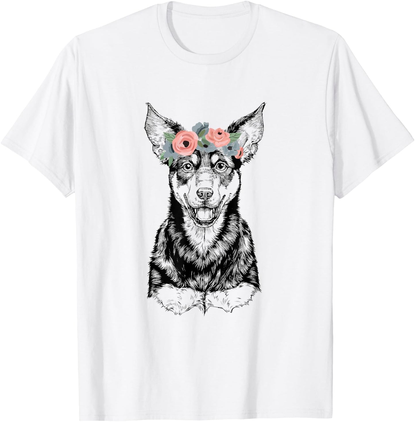 Australian Kelpie with Floral Headband Dog Mom T-Shirt - T-Shirt | White