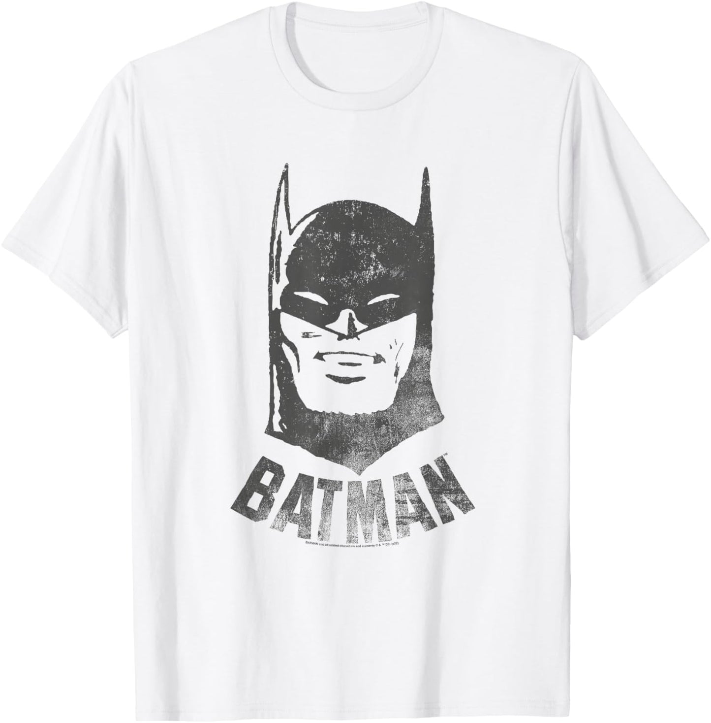 Popfunk Batman Vintage Cotton Grey , -Adults & Kids, Short Sleeve, Small, , Classic Fit, Retro Style, Letter Print Pattern T-Shirt - T-Shirt | White