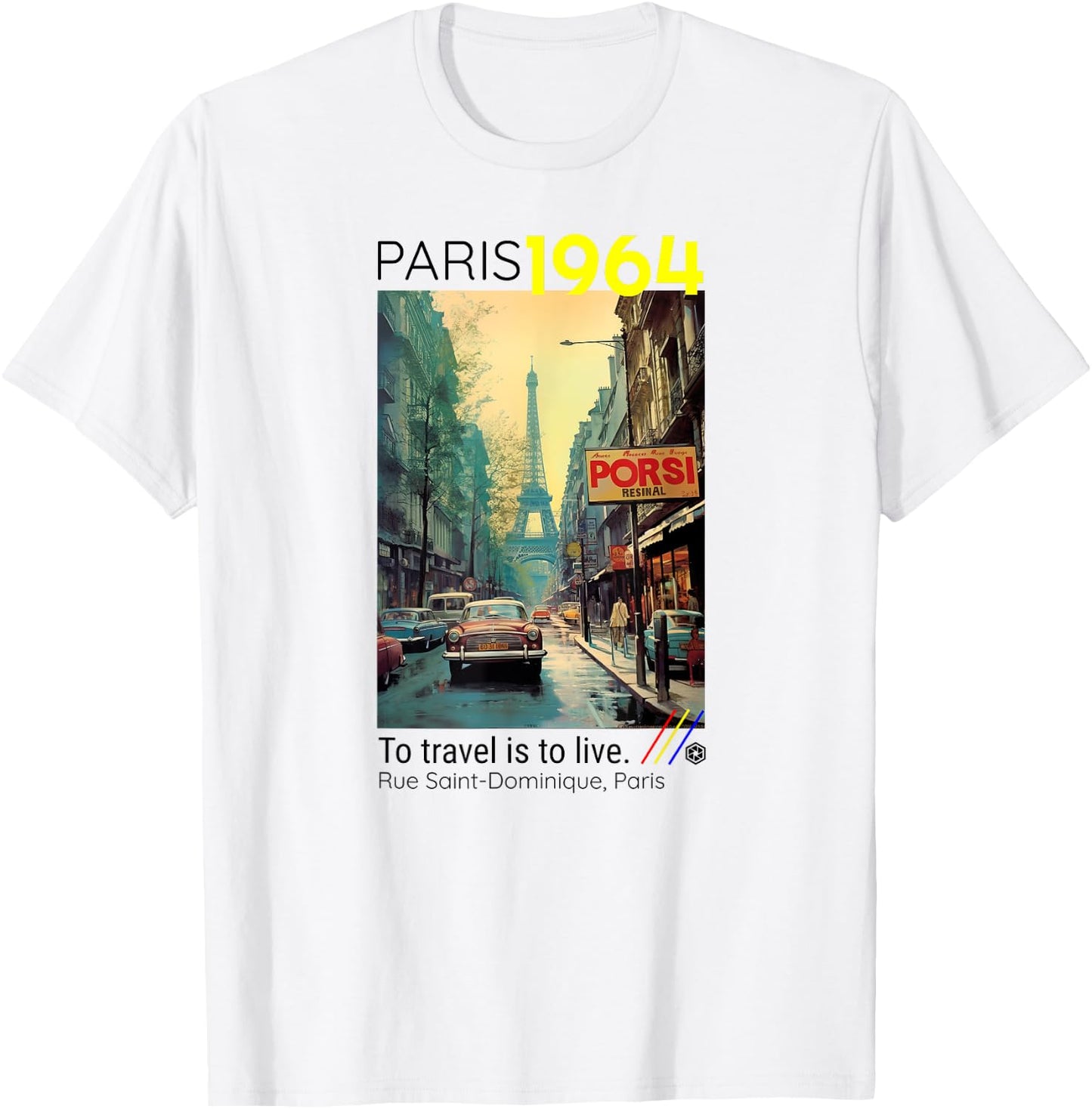 Classic Paris France Travel Lover Poster Style Eiffel Tower T-Shirt - T-Shirt | White