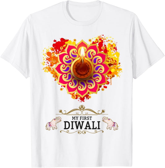 My First Diwali Festival Idea Kids & Hindu Elephant Diwali T-Shirt - T-Shirt | White