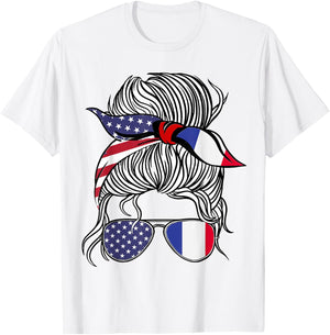 American French Patriot Flag Women Girl France Grown T-Shirt - T-Shirt | White